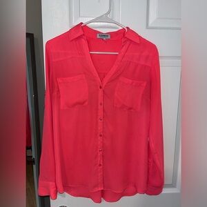 Women’s Express Neon Hot Pink Button Down Portofino Button Down Size Small